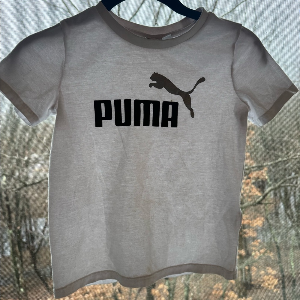 Puma Kids Tee in White with Black Logo
